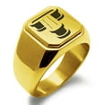 thumbnail image 1 of Stainless Steel Letter T Initial 3D Monogram Engraved Engraved Square Flat Top Biker Style Polished Signet Ring, 1 of 1
