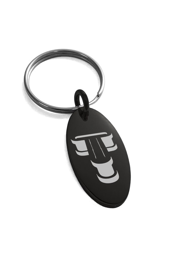 Stainless Steel Letter T Initial 3D Monogram Engraved Small Oval Charm Keychain Keyring