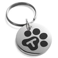 thumbnail image 1 of Stainless Steel Letter T Initial Cat Dog Paws Monogram Engraved Small Medallion Circle Charm Keychain Keyring, 1 of 1