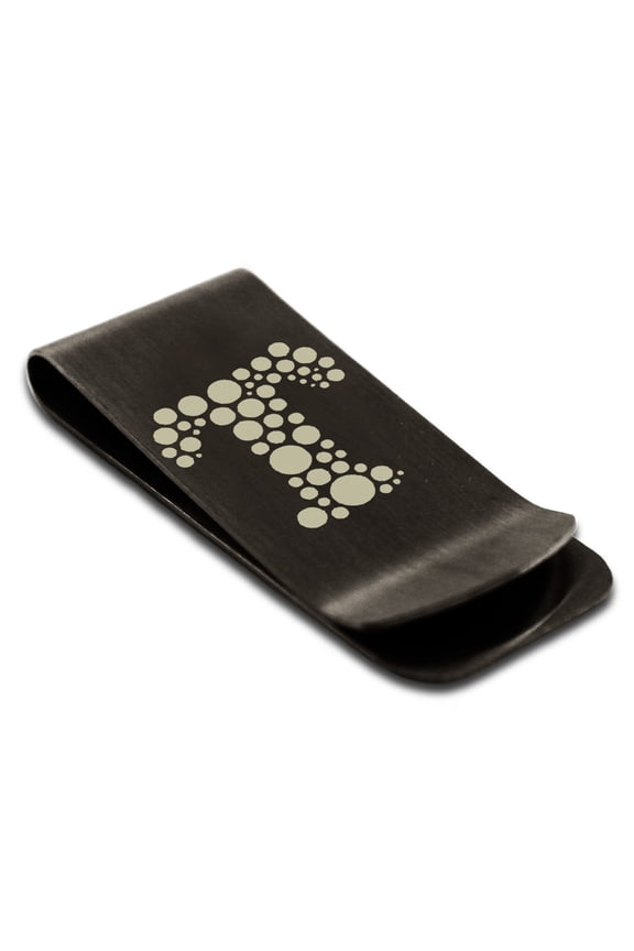 Stainless Steel Letter T Initial Dotted Monogram Engraved Engraved Money Clip Credit Card Holder
