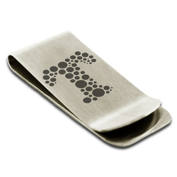 Tioneer Stainless Steel Letter T Initial Dotted Monogram Engraved Engraved Money Clip Credit Card Holder