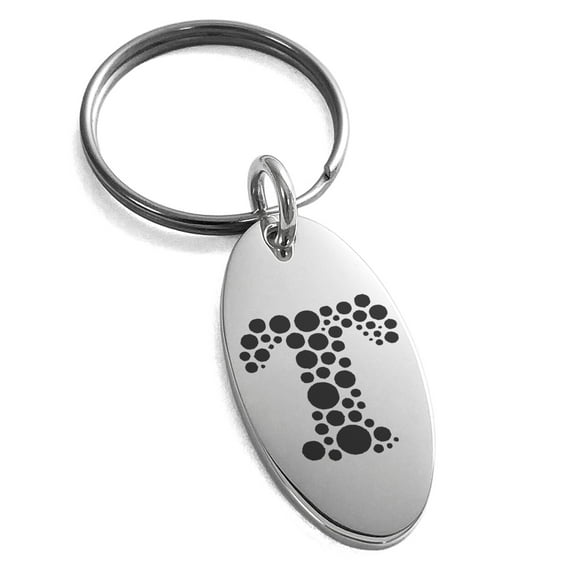Stainless Steel Letter T Initial Dotted Monogram Engraved Small Oval Charm Keychain Keyring