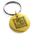 thumbnail image 1 of Stainless Steel Letter U Initial Floral Box Monogram Engraved Small Medallion Circle Charm Keychain Keyring, 1 of 1
