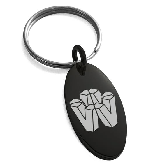 Stainless Steel Letter V Initial 3D Cube Box Monogram Engraved Small Oval Charm Keychain Keyring