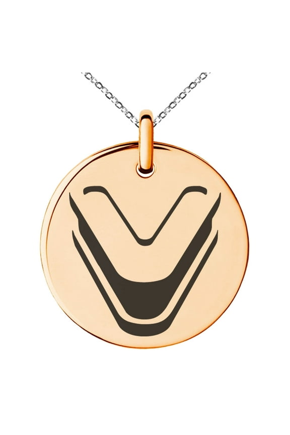Stainless Steel Letter V Initial 3D Monogram Engraved Small Medallion Circle Charm Pendant Necklace