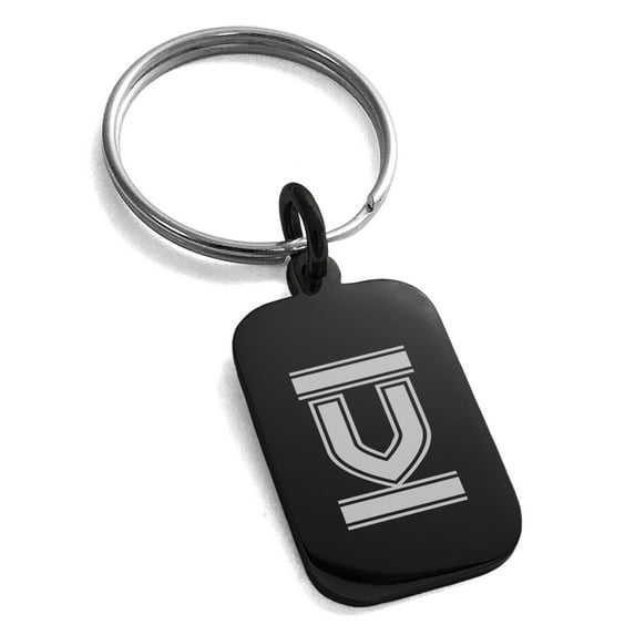 Stainless Steel Letter V Initial Empire Monogram Engraved Small Rectangle Dog Tag Charm Keychain Keyring