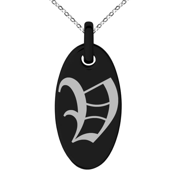 Tioneer Stainless Steel Letter V Initial Old English Monogram Engraved Small Oval Charm Pendant Necklace