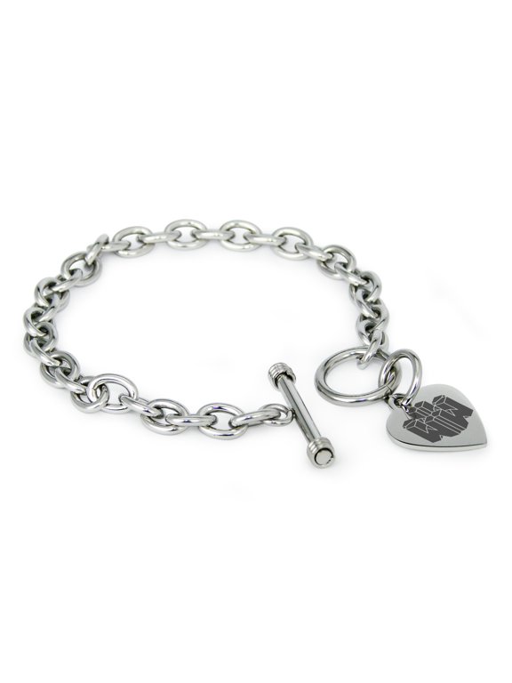 Stainless Steel Letter W Initial 3D Cube Box Monogram Engraved Heart Charm Bracelet, Necklace, or Set