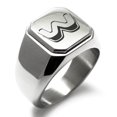 thumbnail image 1 of Tioneer Stainless Steel Letter W Initial 3D Monogram Engraved Engraved Square Flat Top Biker Style Polished Signet Ring, 1 of 1
