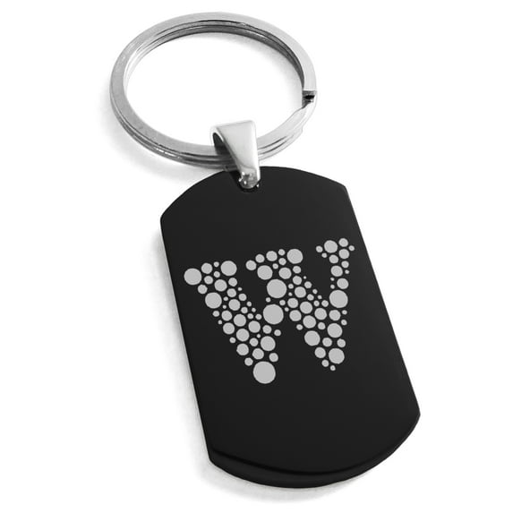 Tioneer Stainless Steel Letter W Initial Dotted Monogram Engraved Engraved Dog Tag Keychain Keyring