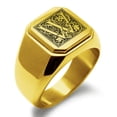thumbnail image 1 of Stainless Steel Letter W Initial Floral Box Monogram Engraved Engraved Square Flat Top Biker Style Polished Signet Ring, 1 of 1