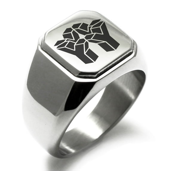 Stainless Steel Letter Y Initial 3D Cube Box Monogram Engraved Engraved Square Flat Top Biker Style Polished Signet Ring