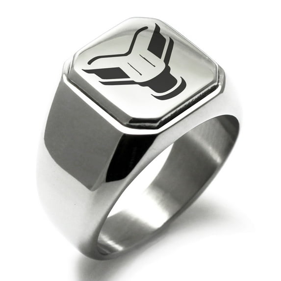 Tioneer Stainless Steel Letter Y Initial 3D Monogram Engraved Engraved Square Flat Top Biker Style Polished Signet Ring