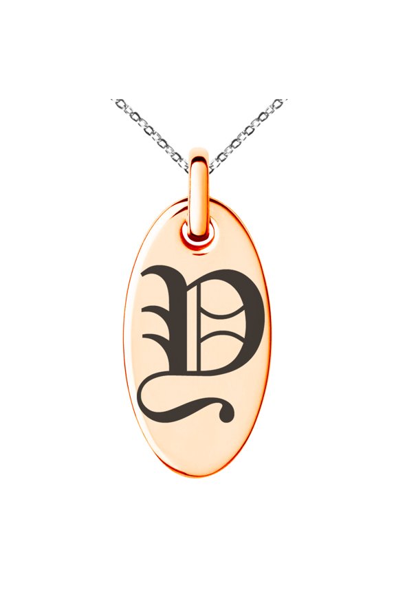 Stainless Steel Letter Y Initial Old English Monogram Engraved Small Oval Charm Pendant Necklace