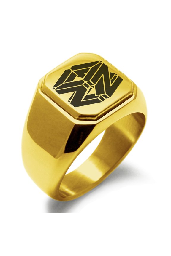 Stainless Steel Letter Z Initial 3D Cube Box Monogram Engraved Engraved Square Flat Top Biker Style Polished Signet Ring