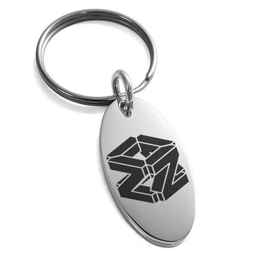 Stainless Steel Letter Z Initial 3D Cube Box Monogram Engraved Small Oval Charm Keychain Keyring