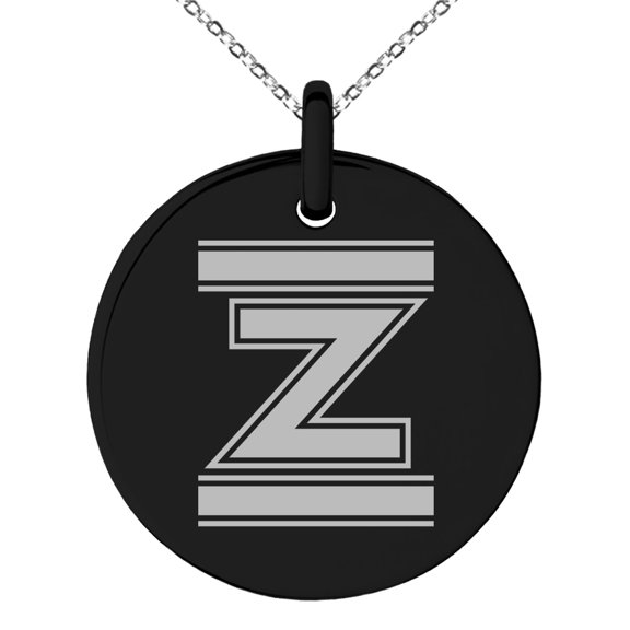 Stainless Steel Letter Z Initial Empire Monogram Engraved Small Medallion Circle Charm Pendant Necklace