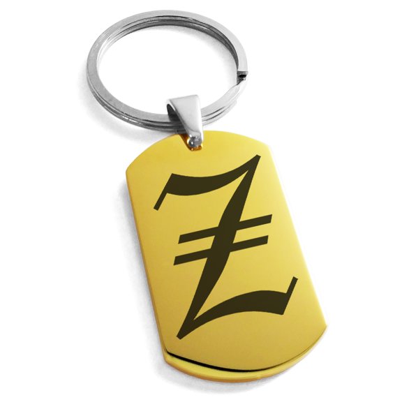 Stainless Steel Letter Z Initial Old English Monogram Engraved Engraved Dog Tag Keychain Keyring
