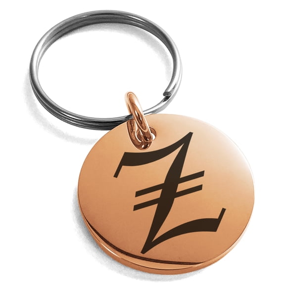 Stainless Steel Letter Z Initial Old English Monogram Engraved Small Medallion Circle Charm Keychain Keyring