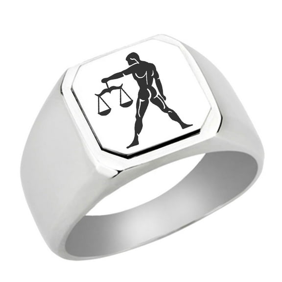 Stainless Steel Libra Engraved Signet Ring