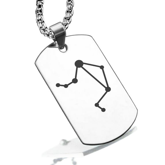 Stainless Steel Libra (Scales) Astrology Constellation Dog Tag Pendant Necklace