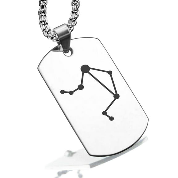 Stainless Steel Libra (Scales) Astrology Constellation Dog Tag Pendant Necklace