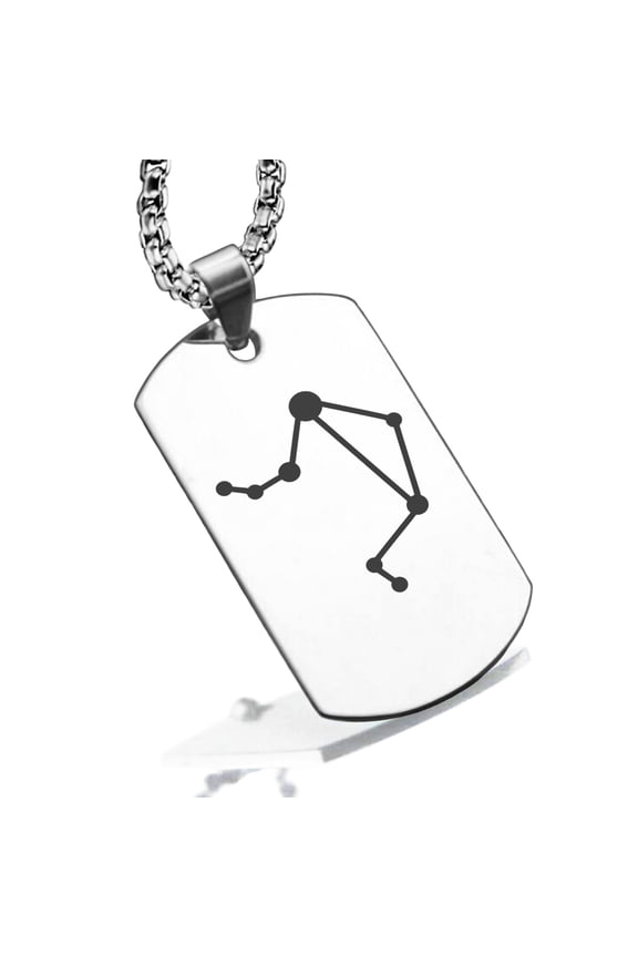 Stainless Steel Libra (Scales) Astrology Constellation Dog Tag Pendant Necklace