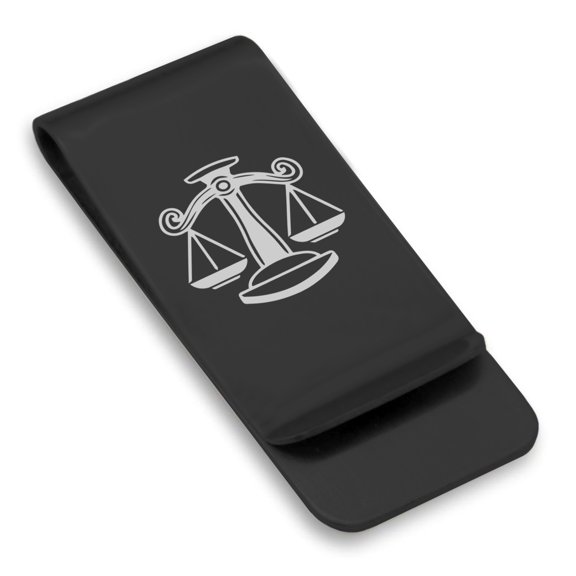 Stainless Steel Libra Zodiac (Scales) Classic Slim Money Clip Credit Card Holder