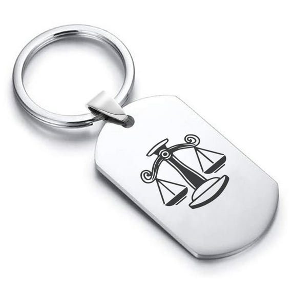 Stainless Steel Libra Zodiac (Scales) Dog Tag Keychain Circle Ring
