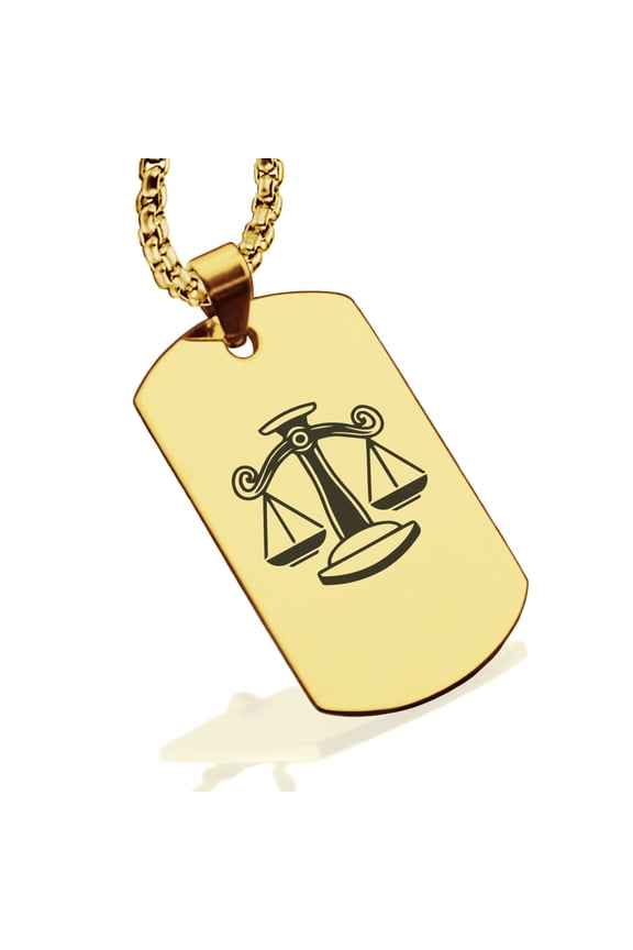 Stainless Steel Libra Zodiac (Scales) Dog Tag Pendant Necklace