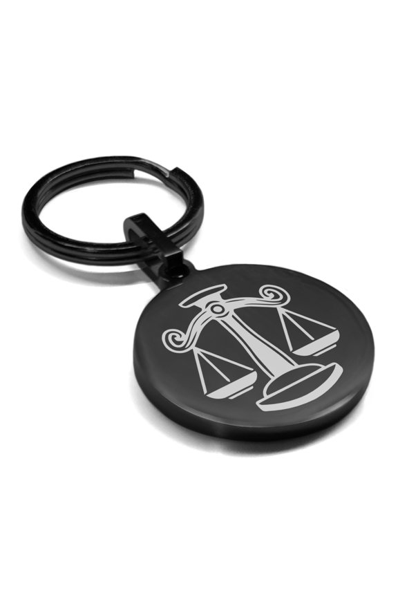 Stainless Steel Libra Zodiac (Scales) Round Medallion Keychain Circle Ring