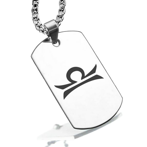 Stainless Steel Libra Zodiac Sign (Scales) Dog Tag Pendant Necklace
