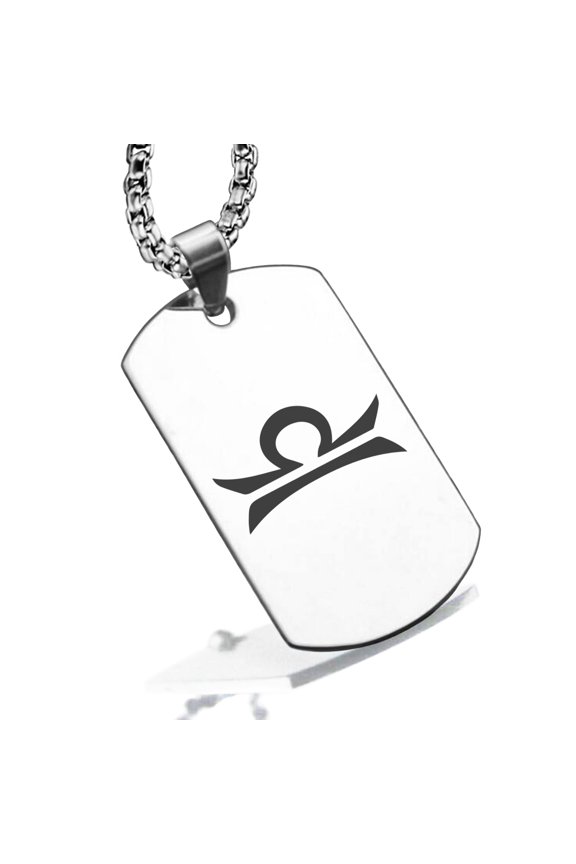 Stainless Steel Libra Zodiac Sign (Scales) Dog Tag Pendant Necklace