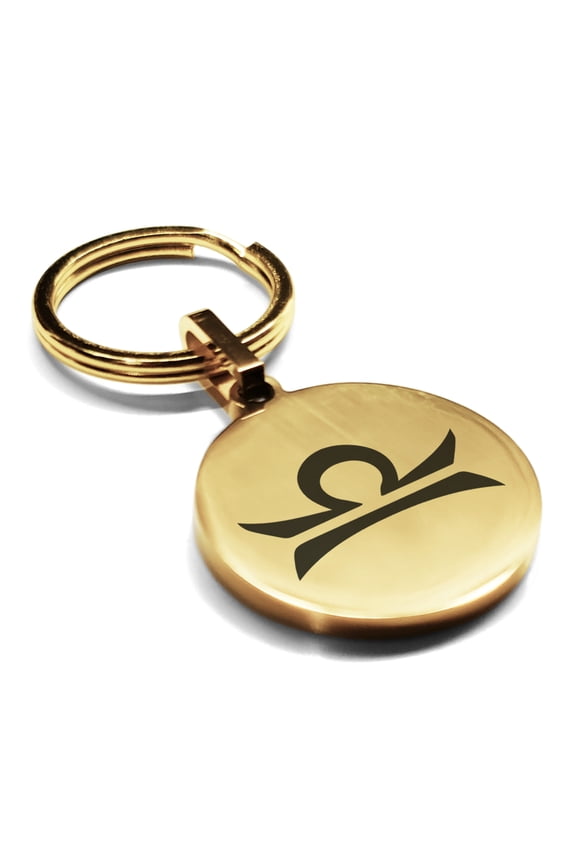 Stainless Steel Libra Zodiac Sign (Scales) Round Medallion Keychain Circle Ring