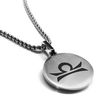 Stainless Steel Libra Zodiac Sign (Scales) Round Medallion Pendant Necklace