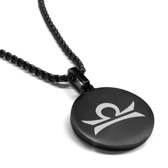 Stainless Steel Libra Zodiac Sign (Scales) Round Medallion Pendant Necklace
