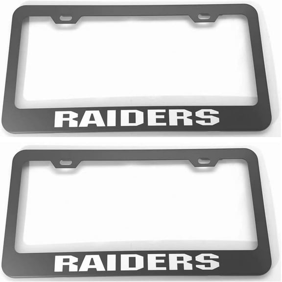 Stainless Steel License Plate Frame Cover Holder for Raiders,Set of 2 Pcs, Black W/Screw Caps