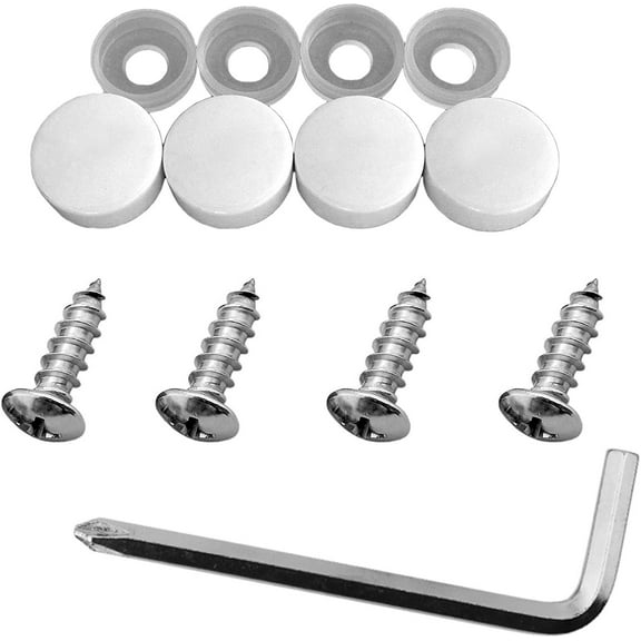 Stainless Steel License Plate Frame Self-Tapping Screws Fasteners ((4X) M6x20, Self-Tapping Screws + White Screw Covers)