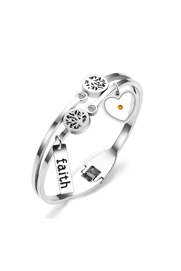 Stainless Steel Life Tree Open Cuff Bangle Bracelets Faith Mustard Seed Charms for Women Y1028