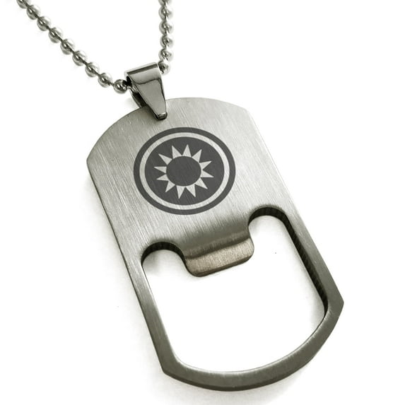 Tioneer Stainless Steel Light Element Rune Engraved Bottle Opener Dog Tag Pendant Necklace