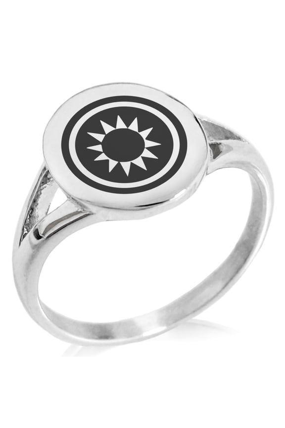 Stainless Steel Light Element Rune Minimalist Oval Top Polished Statement Signet Ring