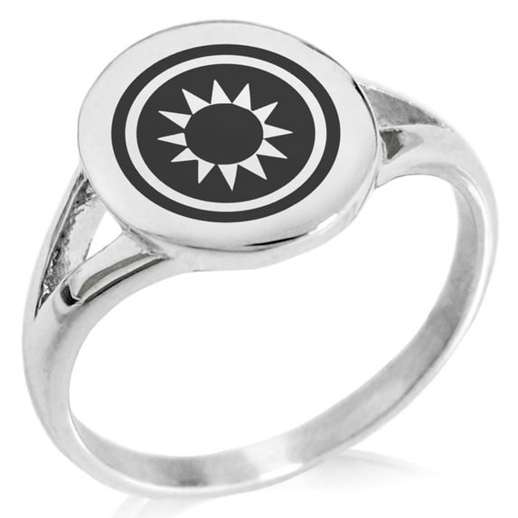 Stainless Steel Light Element Rune Minimalist Oval Top Polished Statement Signet Ring