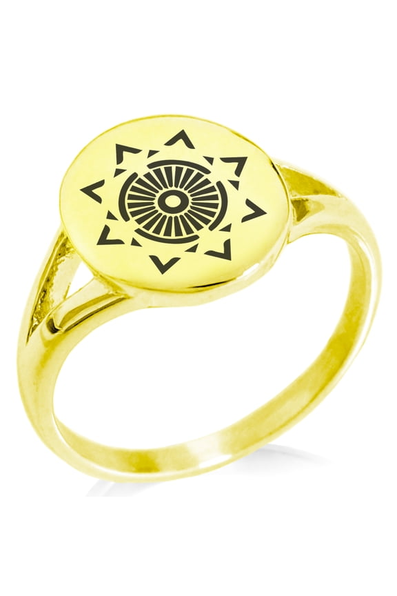 Stainless Steel Light Magic Rune Minimalist Oval Top Polished Statement Signet Ring