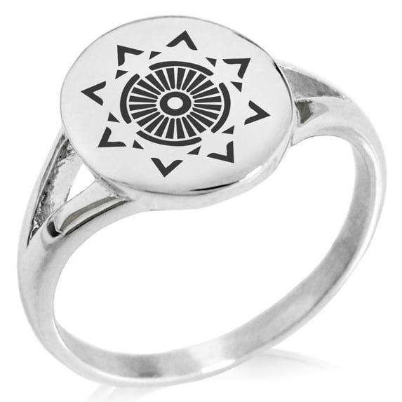 Stainless Steel Light Magic Rune Minimalist Oval Top Polished Statement Signet Ring