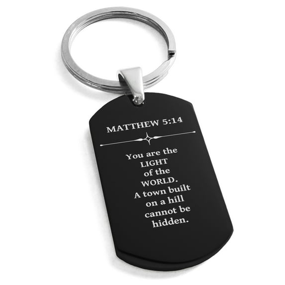 Stainless Steel Light of the World Matthew 5:14 Dog Tag Keychain Keyring
