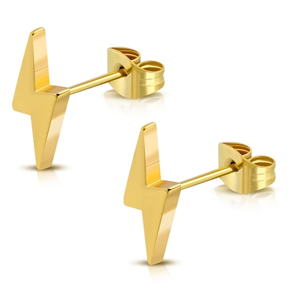 Stainless Steel Lightning Bolt Flash Thunder Button Stud Post Earrings