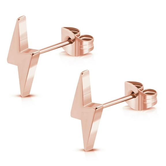Stainless Steel Lightning Bolt Flash Thunder Button Stud Post Earrings