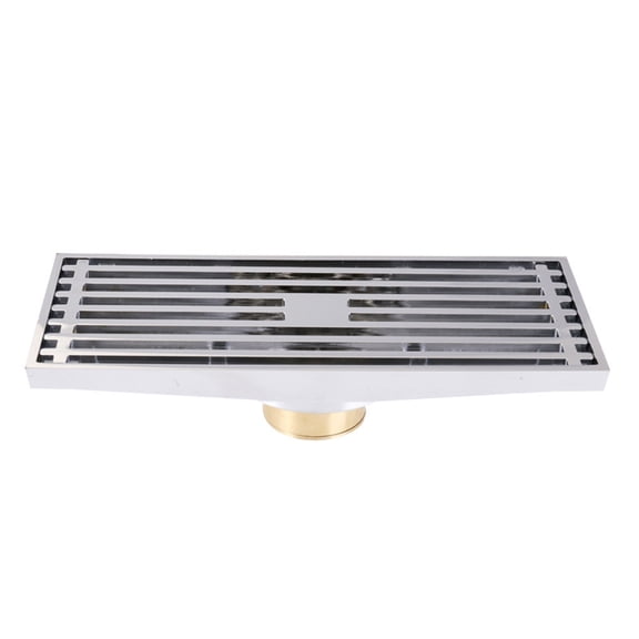 Stainless Steel Linear Shower Drain Rectangular Floor Drain with Grids Pattern Cover Grate and Hair Catcher Removable