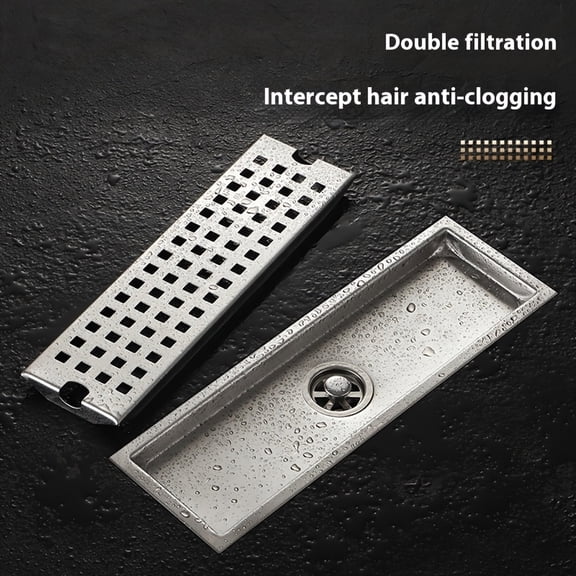 Stainless Steel Linear Shower Floor Drain, Anti-Clog Rectangular Drain with Removable Cover, Fast Drainage Floor Grate, for Bathroom Shower Drains (11In, 1pc)