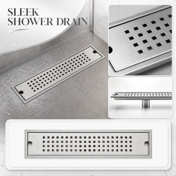 Stainless Steel Linear Shower Floor Drain, Anti-Clog Rectangular Drain with Removable Cover, Fast Drainage Floor Grate, for Bathroom Shower Drains (15In, 1pc)